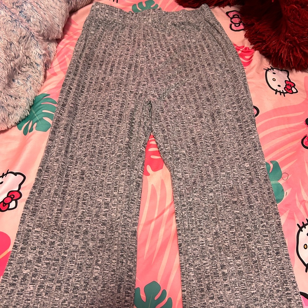 Grey Ribbed Flare Leggings